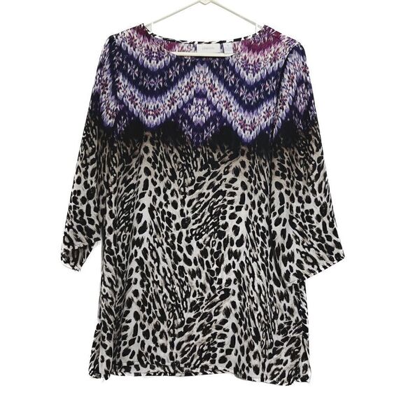 Chicos size one, medium, 3/4 sleeve abstract, animal, print pattern top - Picture 1 of 7